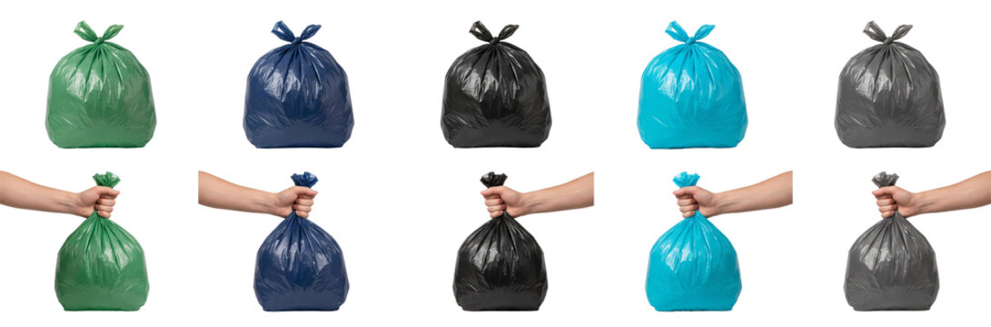 Collection of Colorful Garbage Bags Isolated on Transparent Background