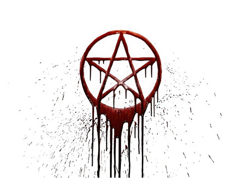 Pentagram symbol made of dripping blood isolated on transparent background