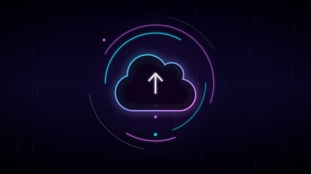Neon Cloud Upload Animation on Dark Background | Cloud Computing Technology