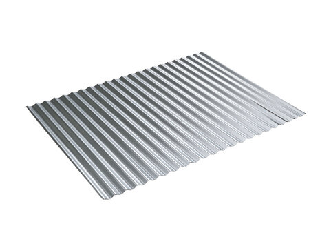 Corrugated metal sheet isolated on white background for construction and industrial design.