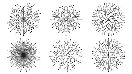 Obraz premium Vector circuit board circular icon set with abstract radial neural network branches and tech connection nodes