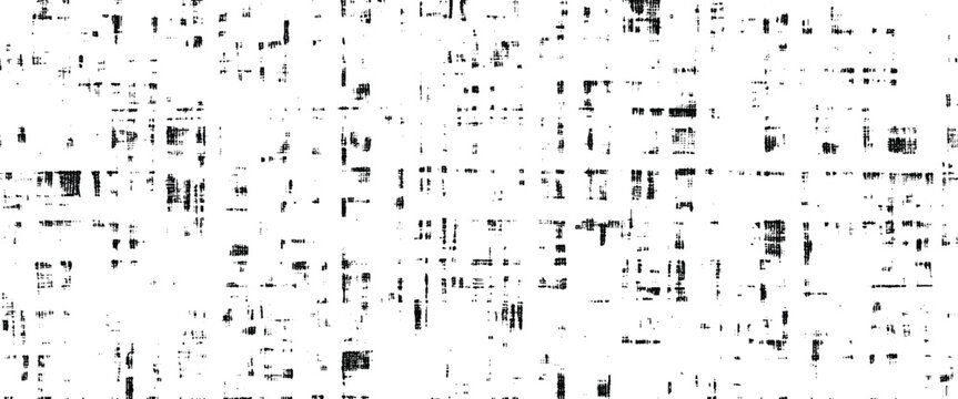 Black and white abstract pattern of scattered rectangular shapes and dots on a white background texture