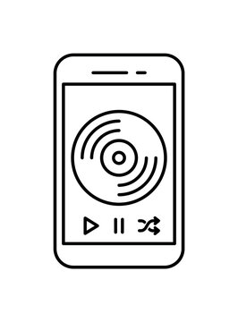 Smartphone displaying a vinyl record icon and music player controls