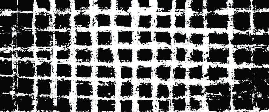 Black and white textured grid pattern with rough square shapes and intersecting lines
