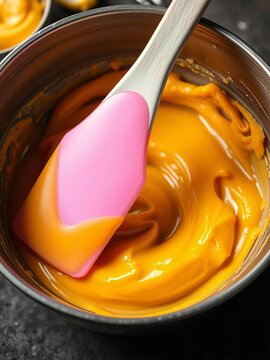 Silky spatula scraping the sides of a mixing bowl, food prep, utensil