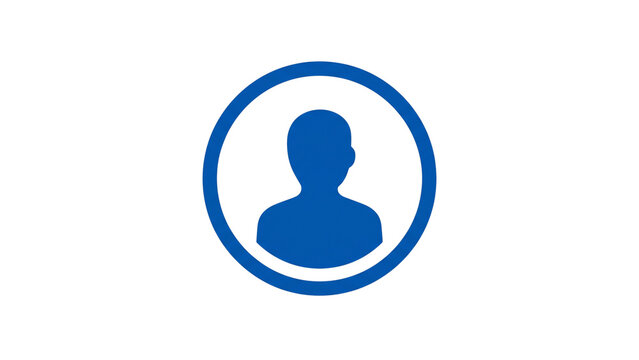 Minimalist blue user icon in circle, profile avatar symbol for web interface, simple human silhouette sign on white background