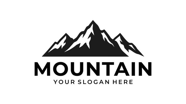 Minimalist black mountain peak logo design featuring sharp jagged edges and bold modern typography isolated on a clean white background