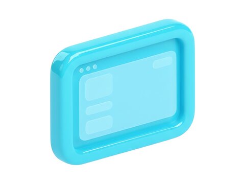 A glossy 3d rendered icon of a web browser interface in a soft blue color