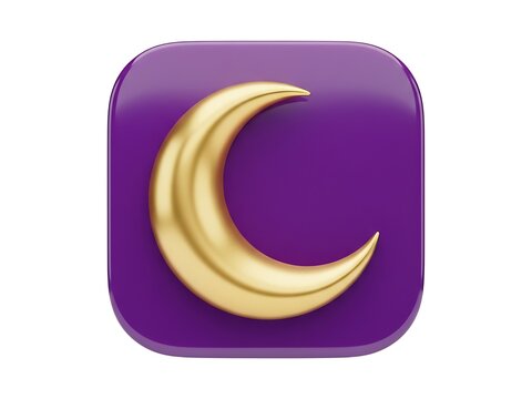 A golden crescent moon icon centered on a smooth purple rounded square button