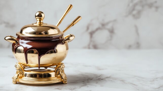 luxury fondue pot with melted chocolate