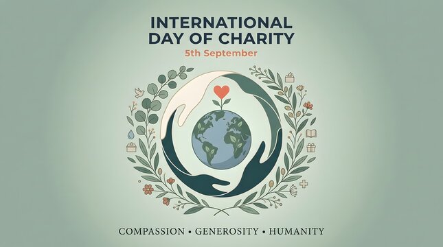 Floral ornament with hands cradling earth and heart vector illustration