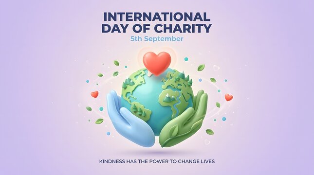 Hands cradling earth with heart international day of charity illustration