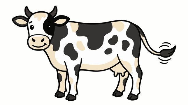 Cow Standing and Looking, Farm Animal Vector Illustration