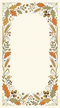 Vertical Autumnal Thanksgiving Border Frame with Seasonal Harvest Elements