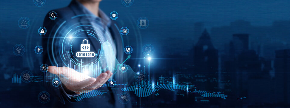 Software Engineer Hand Hold Secure Coding and Application Defense global networking data. Code Vulnerability, Cybersecurity Development, Software Protection, Application Security
