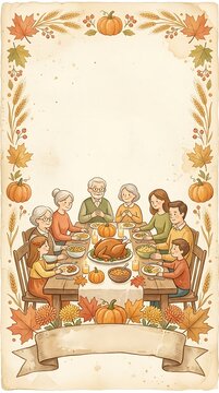 Family Gathering Watercolor Design for a Thanksgiving Dinner Celebration