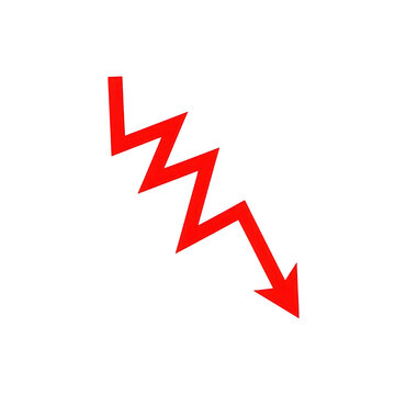 Hand drawn red zigzag arrow pointing down isolated on transparent background