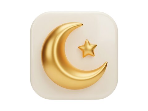 Golden crescent moon and star icon on a soft rounded square background