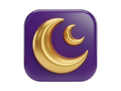 Golden crescent moon icon set against a deep purple rounded square background