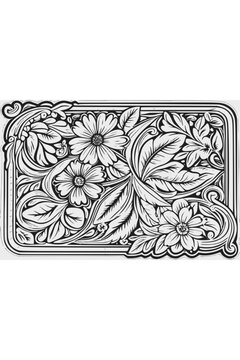 Western leather tooling vector illustration with floral scrollwork and daisies inside a decorative frame