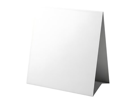 A blank white folded paper sign template for table display presentation