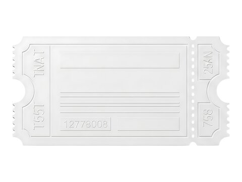 A blank white raffle ticket design with serial numbers and perforated edges