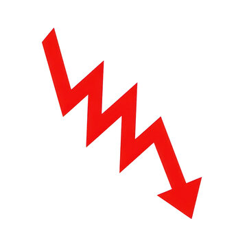 Red zigzag arrow pointing down representing decline isolated on transparent background