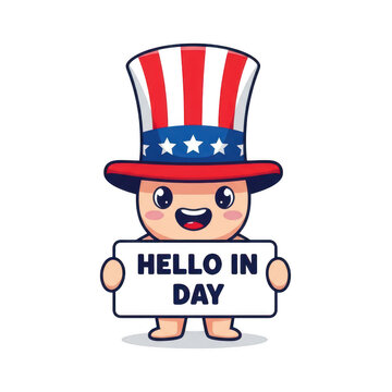 Cute pixel art character wearing uncle sam hat holding sign isolated on transparent background