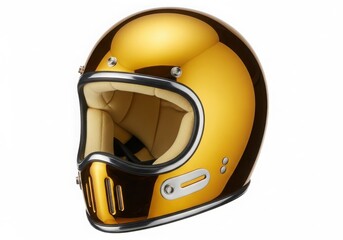 Fototapeta premium Gold and black vintage motorcycle helmet isolated on white background