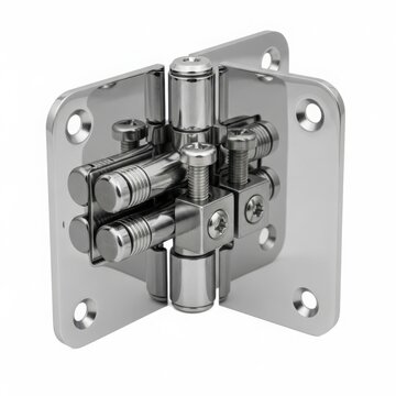 Close-up of a metal door hinge isolated on white background