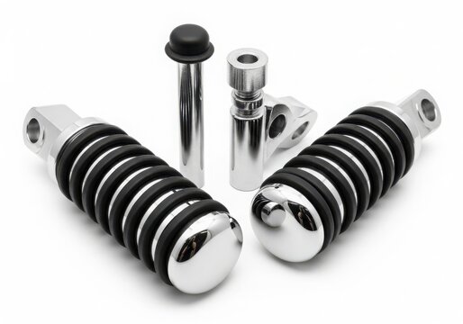Car suspension coil spring with metal hardware isolated on white background