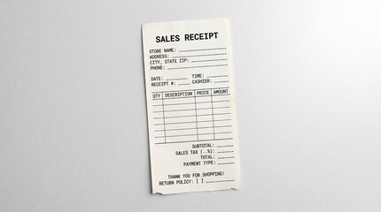 Fototapeta premium Blank sales receipt template for professional business financial accounting.