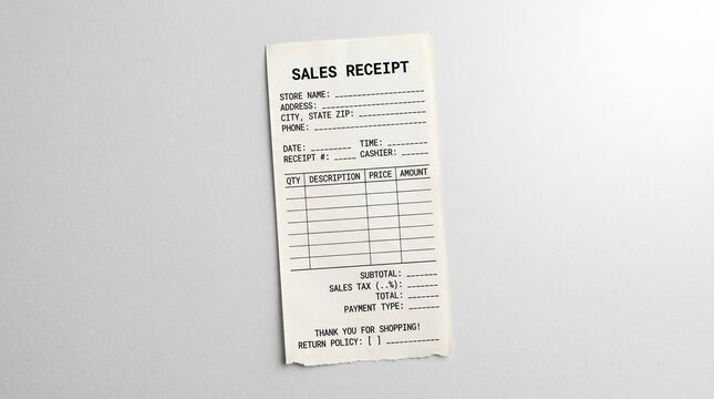 Blank sales receipt template for professional business financial accounting.