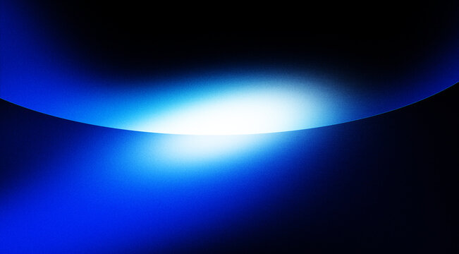 Futuristic Blue Neon Curved Horizon with Bright Glowing Light, Abstract Technology Background with Smooth Gradient and Dark Copy Space