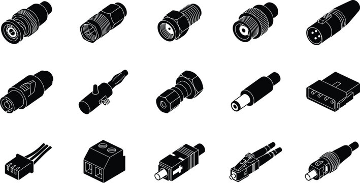 Set of various electronic and electrical cable connectors