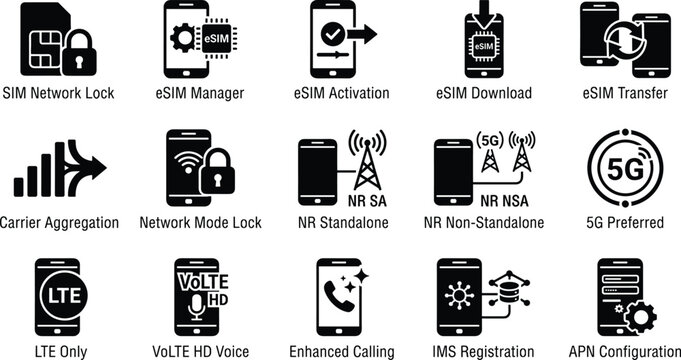 Set of mobile network and connectivity icons