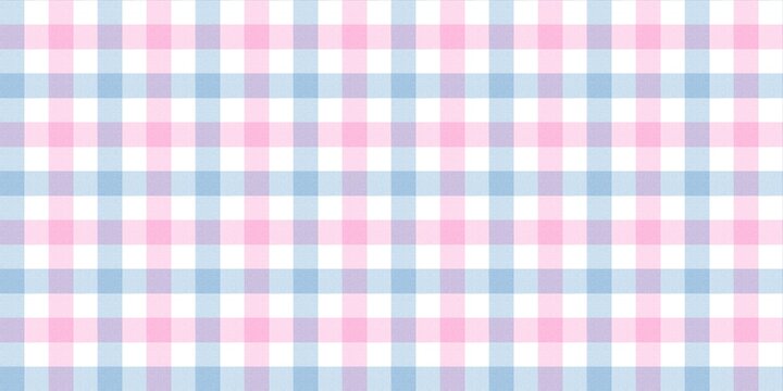 Pastel pink and blue gingham plaid pattern background with seamless weave texture for picnic, fabric, baby shower, and birthday design.