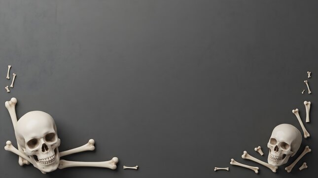 Two human skulls and crossed bones on a dark background