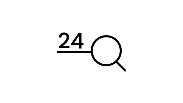 Round the clock search icon with twenty four hours sign for continuous customer support.