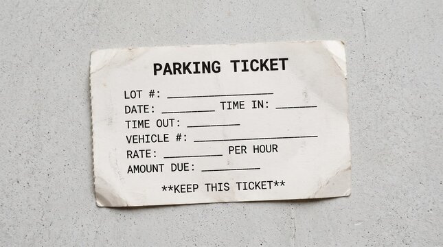 Blank parking ticket paper form for vehicle payment tracking.