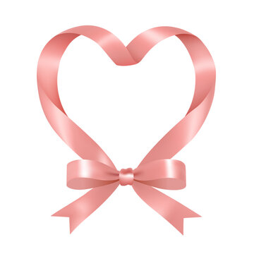 Pink ribbon shaped as a heart with a bow vector illustration isolated on white background