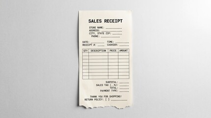 Fototapeta premium Blank sales receipt template for professional retail business accounting.