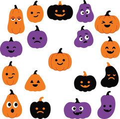 Obraz premium Cute Halloween Pumpkin and Jack-o'-Lantern Character Collection