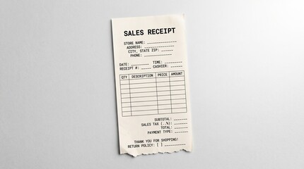 Fototapeta premium Blank sales receipt template for retail business financial tracking.