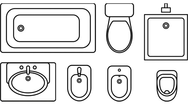 Bathroom Equipment Top View Architectural Drafting Vector Elements