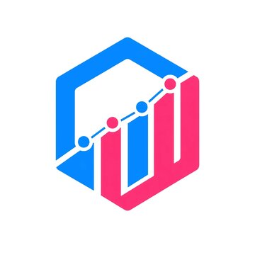 Minimalist Geometric Data Analytics Hexagon Icon in Blue and Pink