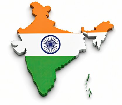 Three dimensional map of india with national flag texture