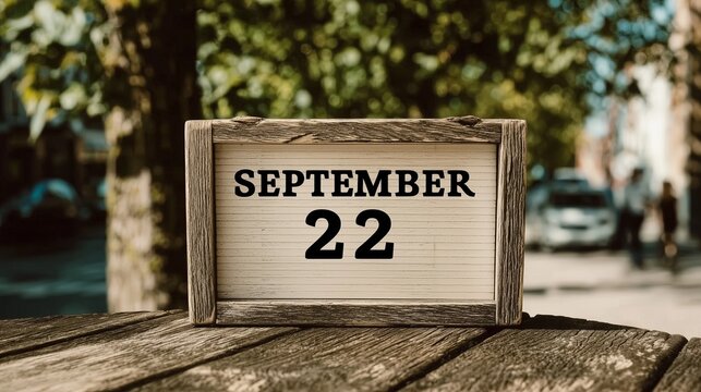 September 22 Date on Wooden Letter Board Outdoors