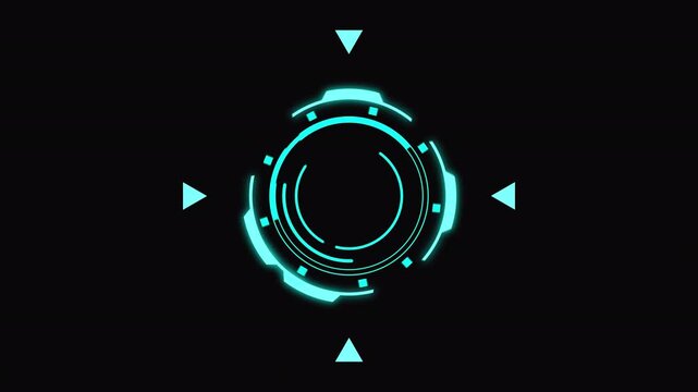 Futuristic hud circular target element animation on black background. Ideal for sci-fi user interfaces, gaming overlays, targeting systems, tech presentations, and digital data visualizations.
