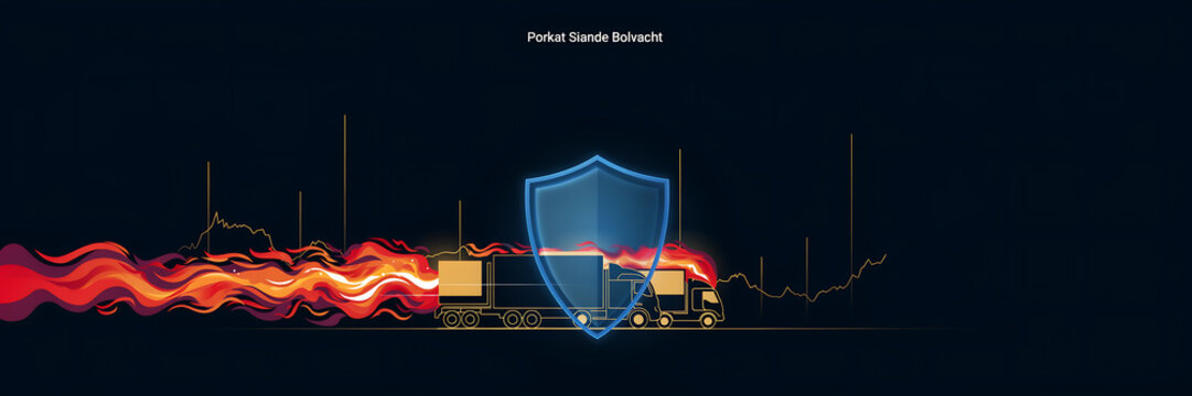 Watercolor Background Cyber truck with shield protection against digital flames and hacking attack in dark space background